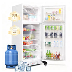 SMAD 390L Dual-Fuel Absorption Fridge – LPG & 220V Quiet Off-Grid Refrigerator with Freezer for Camper, Cabin, or Holiday Home