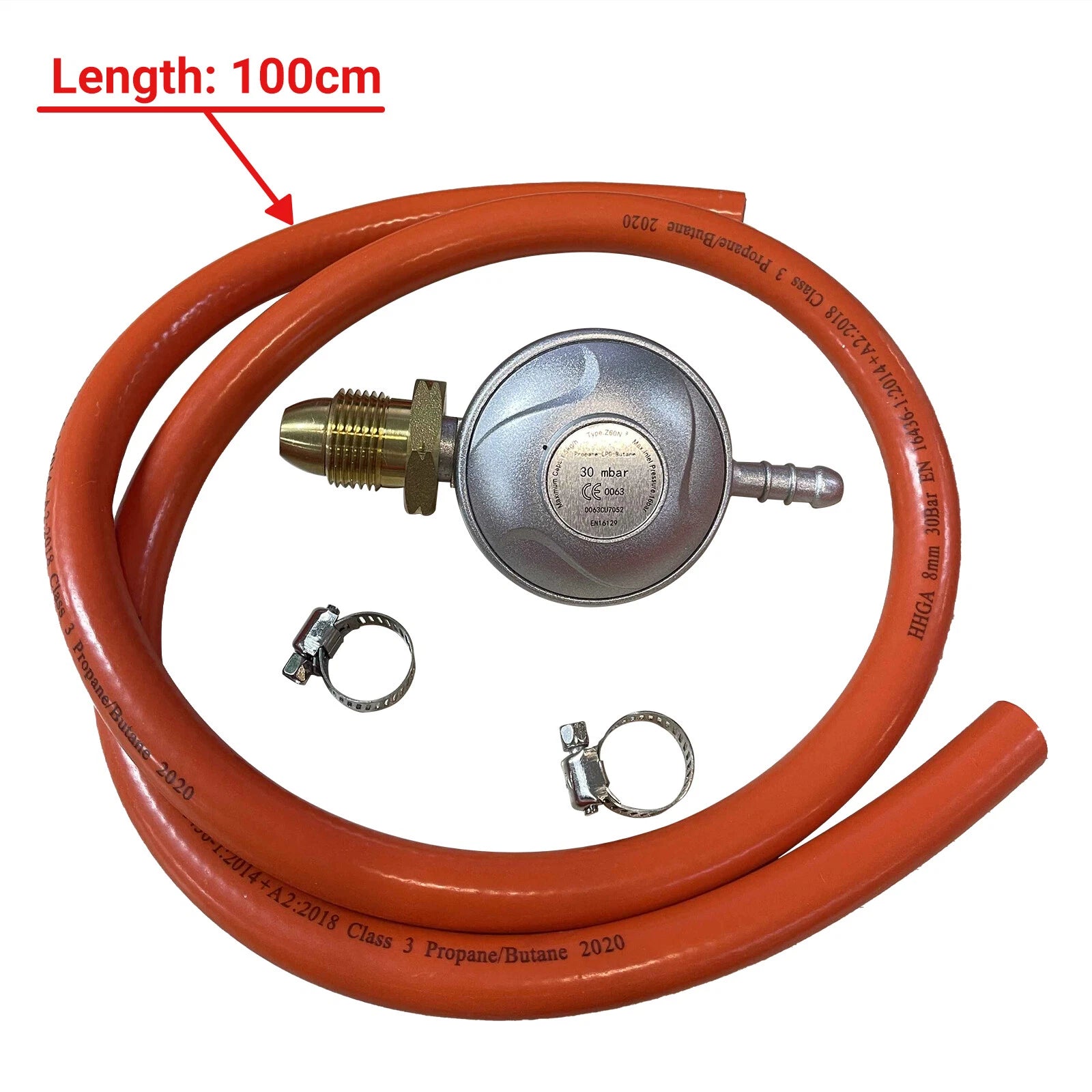Propane Gas Regulator – 30 mbar Outlet Pressure, 1m Hose with 2 Clips – Compatible with BBQs